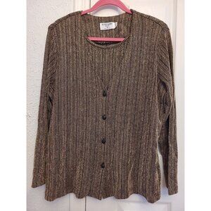 Alfred Dunner 18P Petite Sweater Cardigan Black Gold Metallic Shimmer Twin Set